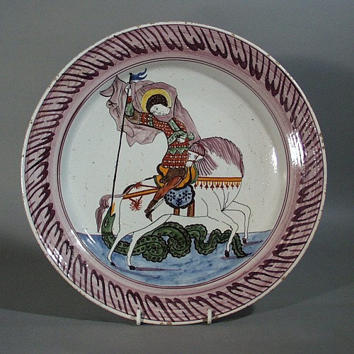 Inventory: Dutch Delft dish decorated with St George & the Dragon,, 19th Century, SOLD •