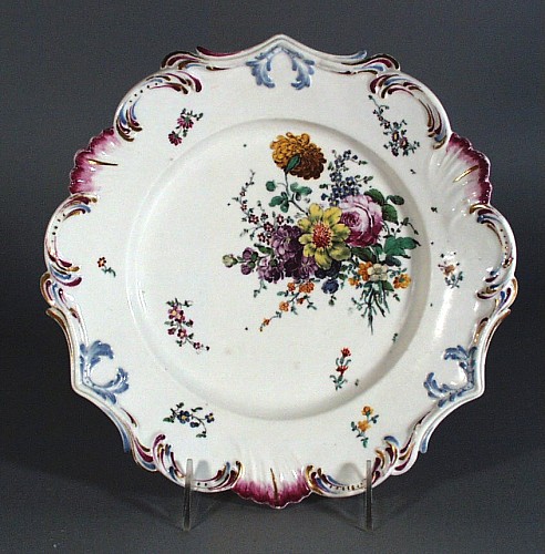 Inventory:  Hochst, Hochst Porcelain Dish with Rococo border and Floral Spray., Circa 1765., SOLD •