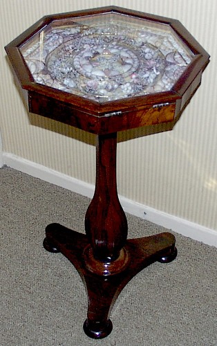 Inventory:  Sailor's Valentine, William IV Shellwork Sailors' Valentine mounted in a Rosewood Pedestal Table, Circa 1840, SOLD •