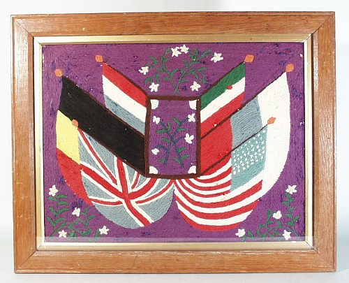 Inventory:  Sailor's Woolwork, British Sailor's Woolwork Woolie Picture of Flags,, Early 20th century., SOLD •