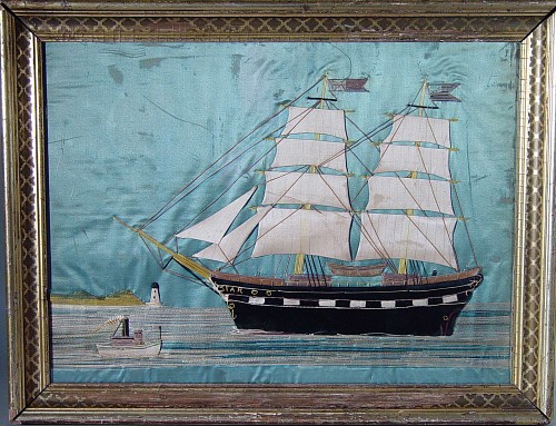 Inventory: An American Silkwork Picture of the Brig, "The Star", Circa 1870., SOLD •