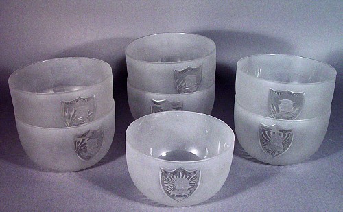 Inventory: A Set of Eleven English Frosted Glass Armorial Finger Bowls, circa 1840-45., SOLD •
