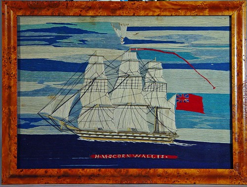 Inventory: A Fine English Sailor's Woolwork Picture of The H.M.S. Cornwallis, Circa 1865, SOLD •