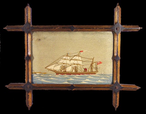 Inventory: A Small English Woolwork Picture in Original shaped Frame, Circa 1875-85., SOLD •