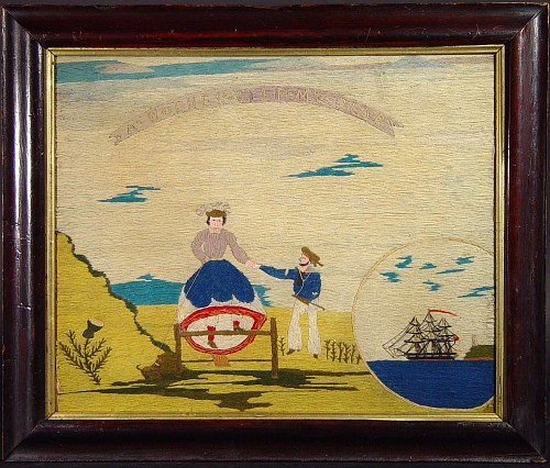 Inventory: A Rare & Unusual British Sailor's Woolwork of a Royal Marine and his Lady friend, Circa 1875., SOLD •