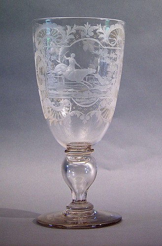 Inventory: A Bohemian Cut Glass Goblet with Hunting Scene for the English Market, Circa 1840-60., SOLD •