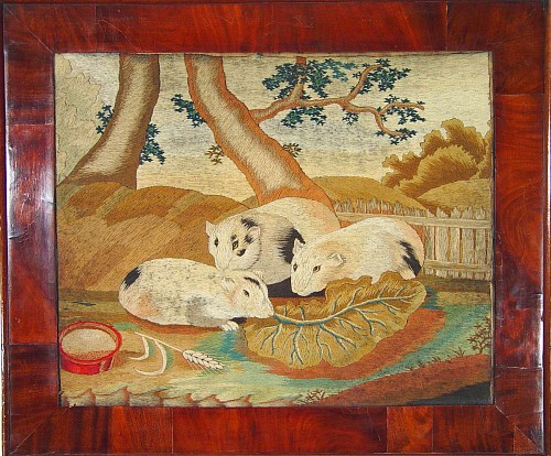 Inventory: A British Wool Depicting Three Guinea Pigs, Circa 1840, SOLD •