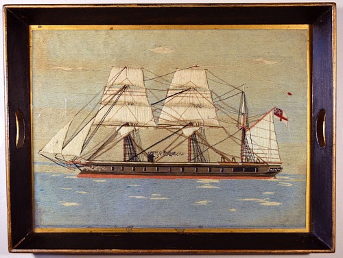 Inventory: A Sailor's Wolwork (Woolie) Picture of an Amazon-class Screw Sloop, Circa 1875., SOLD •
