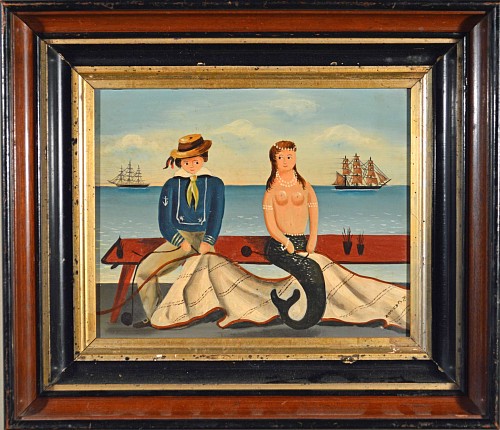 Inventory: A Ralph Cahoon Painting- Mending Sails, Oil on Masonite, Signed. 1960-1962., SOLD •