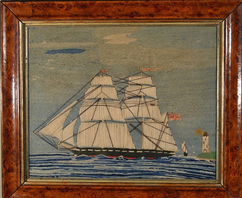 Inventory: A British Sailor's Woolwork Picture of a Ship, Circa 1870., SOLD •