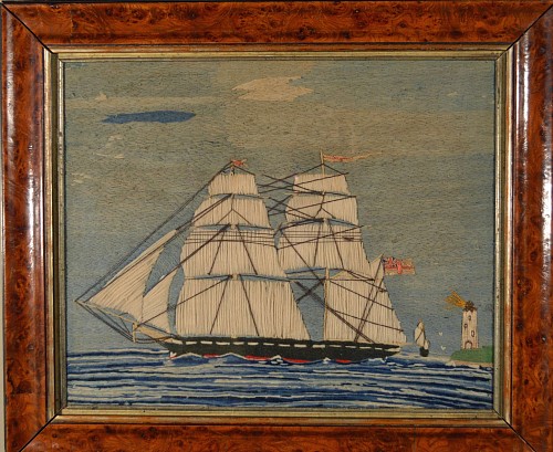 Inventory: A British Sailor's Woolwork Picture of a Ship, Circa 1870. SOLD &bull;