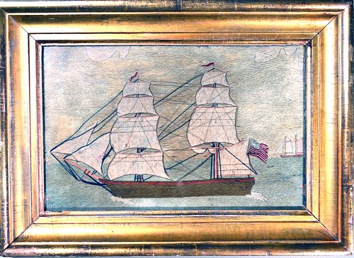 Inventory: A Rare American Sailor's Woolwork of a Ship, Circa 1765., SOLD •