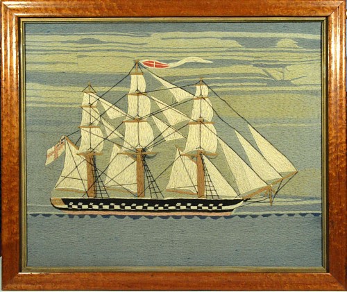 Inventory: British Sailor's Woolwork or Woolie of a Royal Navy Liffey Class Frigate, Circa 1870., SOLD •