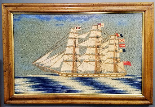 Inventory: Large Sailor's Woolwork Woolie of a Royal Navy Frigate, Circa 1865, SOLD •