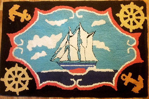 Inventory: Vintage American Folk Art Nautical Hooked Rug, 20th century., SOLD •