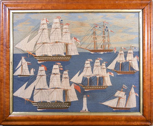Inventory: British Sailor's Woolwork Woolie with Seven Royal Navy Ships., SOLD •