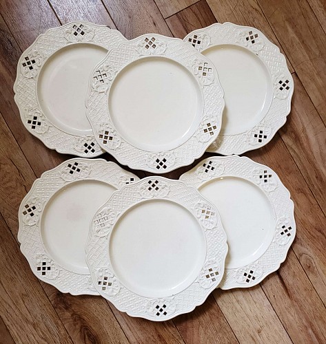 Inventory:  Creamware Pottery, Set of Six European Creamware Openwork Dessert Plates,  Possibly Waechtersbach, Germany., Circa 1880s., SOLD •