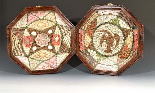 Inventory:  Sailor's Valentine, Very Rare Sailor's Valentine with Design of Cormorant, Circa 1865-85, SOLD •