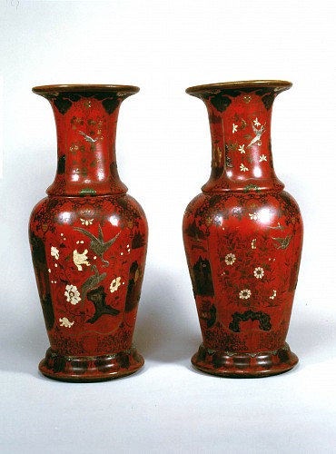 Berlin Faience Massive Laquered Vases, 1780 SOLD •