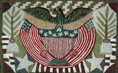 Inventory: A Fine Woolwork Picture of An American Eagle and Flag, Circa 1860, SOLD •