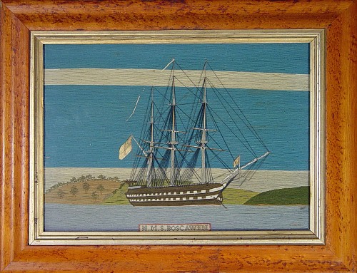 Inventory: Sailor&#039;s Woolwork British Woolie of H.M.S. Boscawen, Signed S. Veal, 1860-70 SOLD &bull;