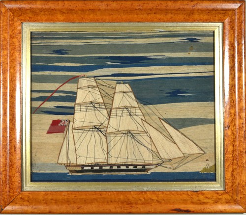 Inventory:  Sailor's Woolwork, Small English Sailor's Woolwork of a Royal Navy Sloop, 1870, SOLD •
