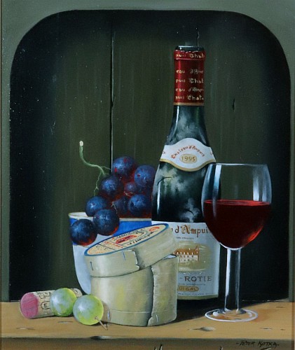 Inventory:  Peter A. Kotka, Peter A. Kotka, Stiil Life with Wine & Cheese, 1995, $1,950