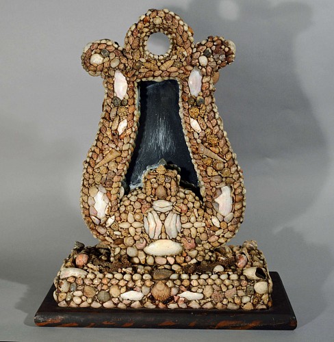 Inventory:  shellwork, American Shellwork Standing Mirror in the Form of a Harp, 1885, $3,800