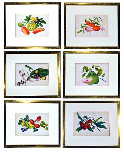 Inventory:  China Trade, China Trade Watercolour Set of Six Paintings of Vegetables on Pith Paper, 1860, $5,000