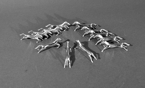 Inventory:  Mid-century Modern, Modernist French Steel Horse Knife Rests-Set of Twelve, 20th Century, $450