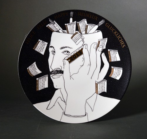 Inventory:  Piero Fornasetti, Piero Fornasetti Self Portrait Calendar Porcelain Plate for 2013 With Original Box, 2013, $600