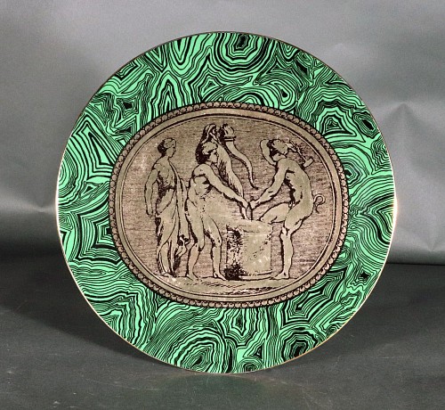 Inventory: Piero Fornasetti Piero Fornasetti Neo-classical Porcelain Green Malachite Cammei (Cameo) Plate, 20th Century $800