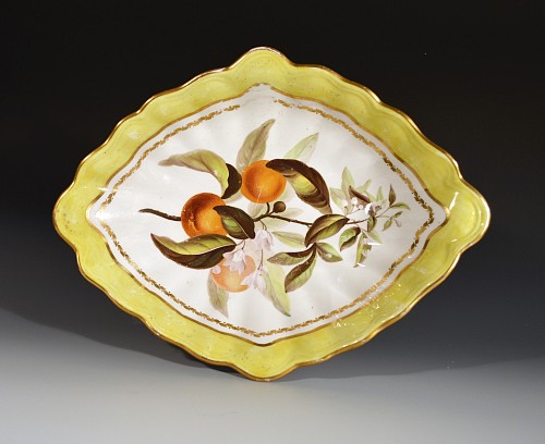 Inventory:  Derby Factory, Derby Porcelain Yellow-ground Botanical Dish with An Orange Tree, Pattern # 216, Circa 1795, $2,000