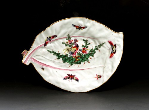 Inventory: First Period Worcester Porcelain First Period Worcester Porcelain Fancy Bird-decorated Leaf Dish, 1770 $2,900