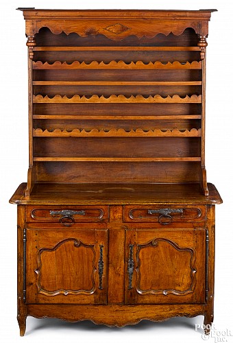 Inventory: French Furniture French Oak & Fruitwood Two-part Step-back Cupboard, Probably Normandy, 1800 $2,500