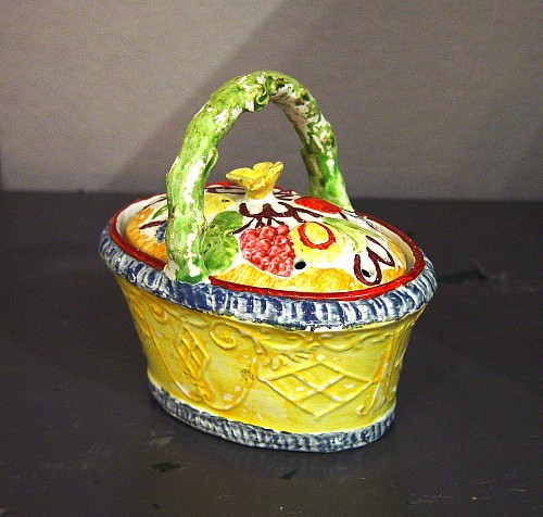 Pearlware Antique English Yellow-ground Pearlware Basket decorated with Fruit, Circa 1825 $750