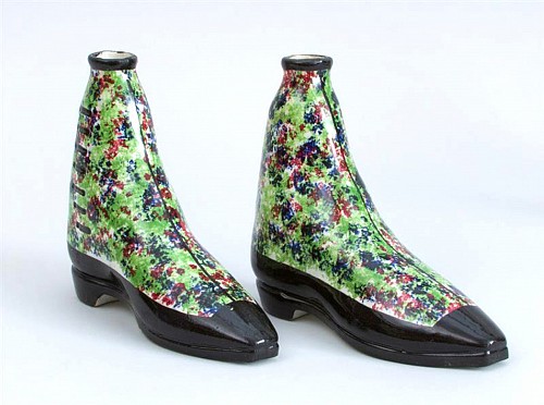 Inventory: Pearlware Scottish Pottery Pearlware Sponged Spirit Flasks Modelled in form of Boots, Circa 1840-50 $2,500