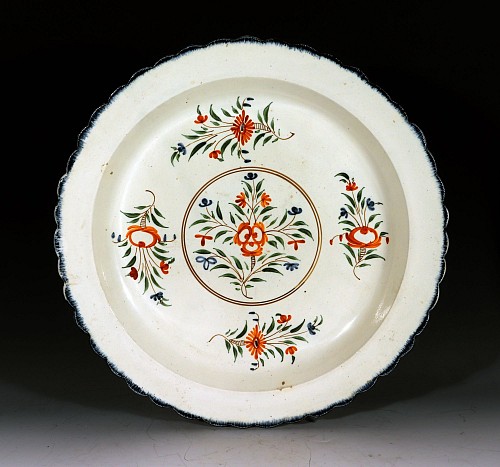 Inventory: Creamware Pottery English Creamware Pottery Prattware Dish with Polychrome Botanical Decoration, 1790 $2,000