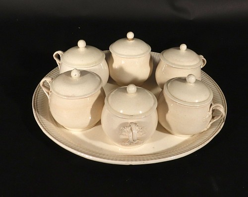 Inventory: Creamware Pottery Set of English Creamware Pot de Creme and Stand, 1780 $2,250