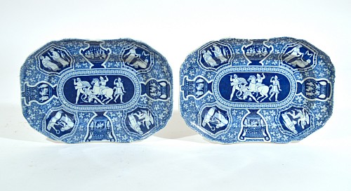 Spode Factory Spode Neo-classical Greek Pattern Blue Rectangular Dessert Dishes- Four Figures in Battle, 1810 $1,250