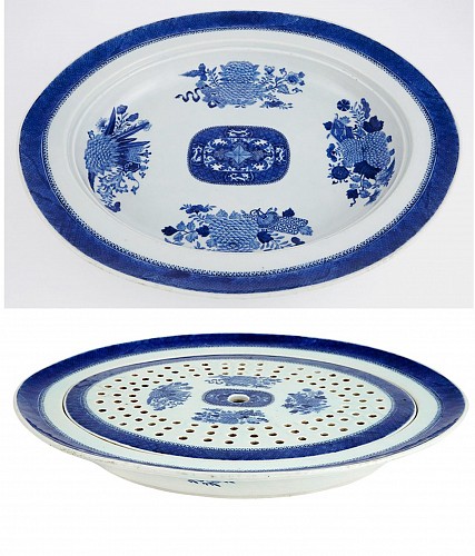 Inventory:  Chinese Export Porcelain, Chinese Export Porcelain Blue Fitzhugh Oval Platter and Mazarin, Early 19th century, $1,850