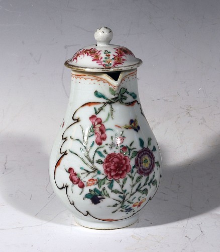 Inventory:  Chinese Export Porcelain, Chinese Export Famille Rose Milk Jug and Cover, Circa 1775, $350