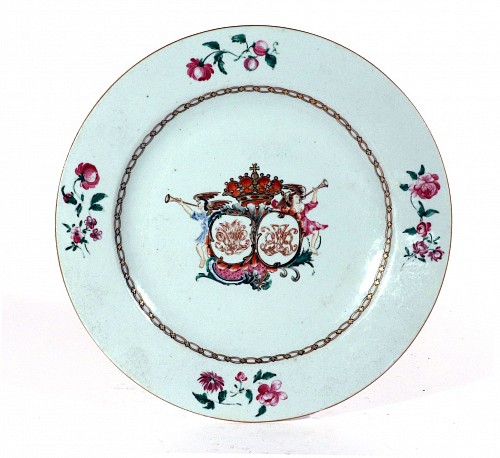 Inventory: Chinese Export Porcelain Chinese Export Porcelain Armorial Double Cypher Dinner Plate, Dutch Market, 1755-60 $1,500
