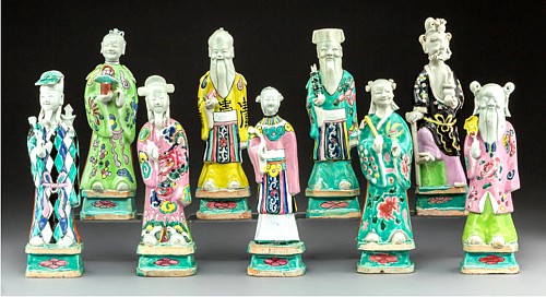 Chinese Export Porcelain Chinese Export Set of Nine Taoist  Porcelain Figures, Eight Immortals and Shou Lao, The God of Longevity, 1780-1820 SOLD •