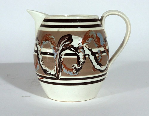 Inventory:  Mocha, English Pottery Mocha Creamware Double Earthworm Jug, 1800, $1,850
