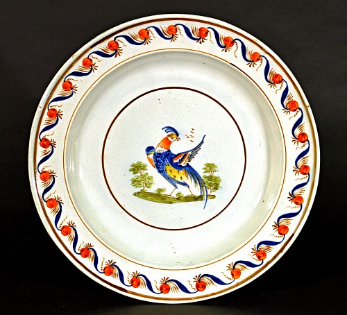 Pearlware Antique English Pearlware Peafowl Plate, Circa 1800 $1,350