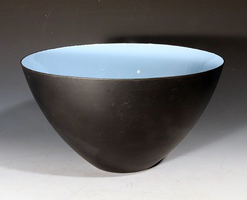 Inventory:  Mid-century Modern, Modernist Krenit Bowl in Black Steel and Robins-egg- Blue Enamel interior by Herbert Krenchel for Torben Ã˜rskov & Co., 1950s-early 60s, $500