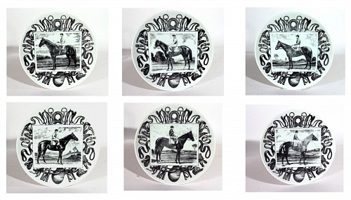 Piero Fornasetti Piero Fornasetti Porcelain Race Horse Plates, Set of Six, 1950s $3,750