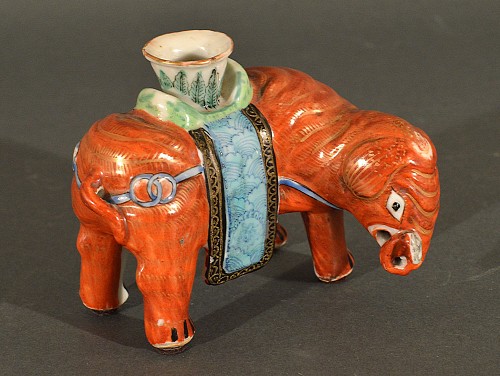 Inventory:  Chinese Export Porcelain, Chinese Export Porcelain Small Elephant Candlestick, 1860, $4,000