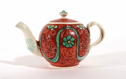 Creamware Pottery English Painted Orange-ground Creamware Teapot and Cover, 1780 $1,650
